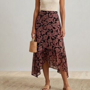 Sienna Sky Floral Asymmetrical Midi Skirt Small